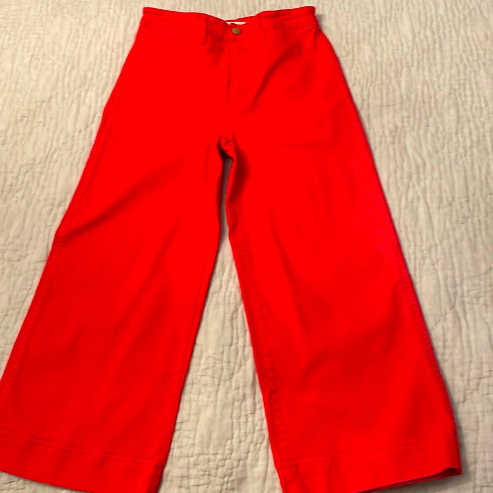 Madewell red denim flare pants
